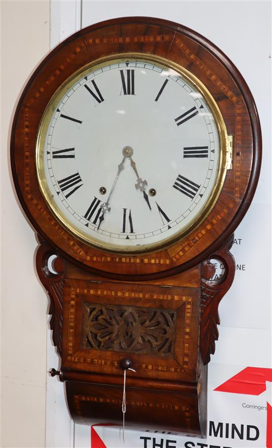 An American inlaid walnut drop dial wall clock